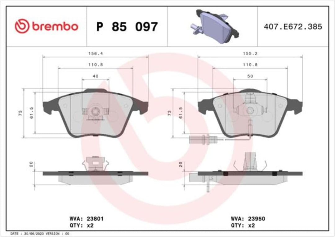 Brembo P 85 097 Bremsbelagsatz, Scheibenbremse - (4-teilig) Single, Single