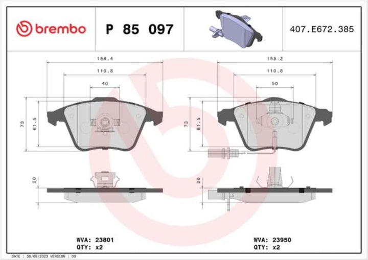 Brembo P 85 097 Bremsbelagsatz, Scheibenbremse - (4-teilig) Single, Single