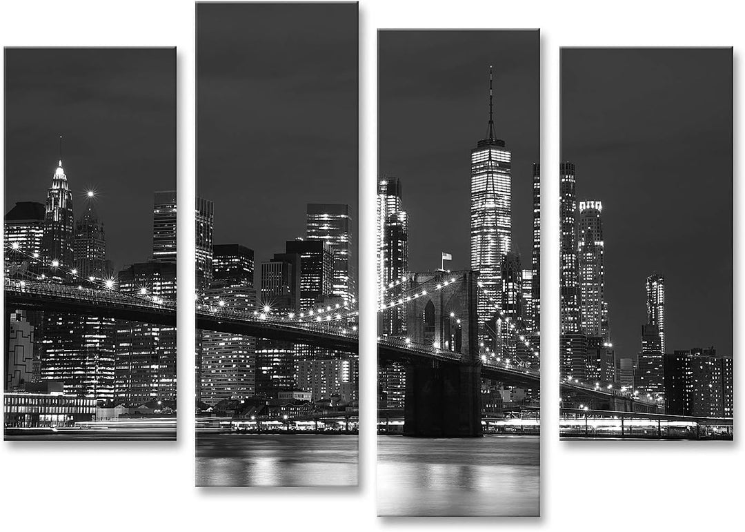 islandburner Bild auf Leinwand Brooklyn Bridge Downtown Wolkenkratzer New York Schwarz Weiss Bilder