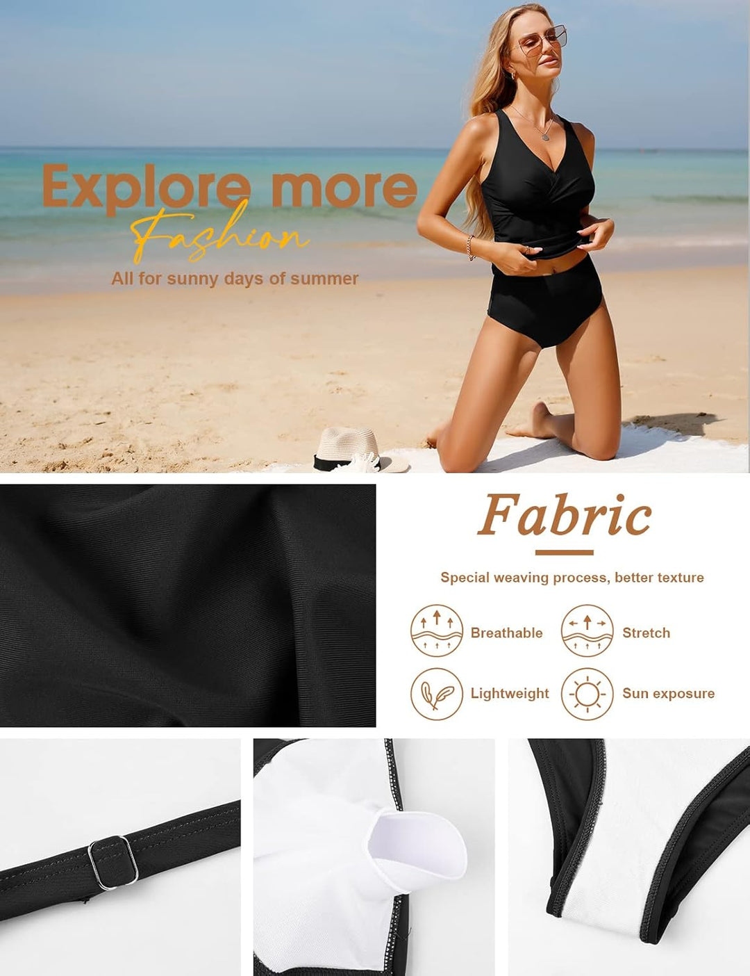 UMIPUBO Tankini Damen Bauchweg Sexy V-Ausschnitt Badeanzug Sets Grosse Grössen Push up Bademoden Hig