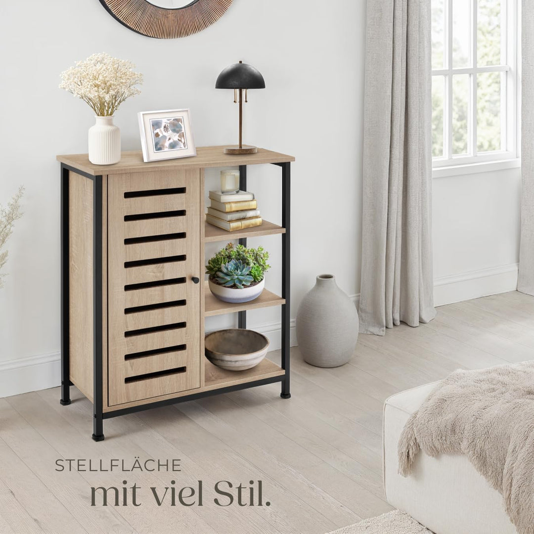 tectake Sideboard mit 3 Fächern und Schrankfach, 71 x 32 x 82 cm, Industrie-Design, Holz Kommode für