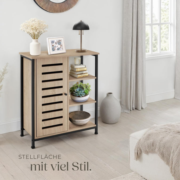 tectake Sideboard mit 3 Fächern und Schrankfach, 71 x 32 x 82 cm, Industrie-Design, Holz Kommode für