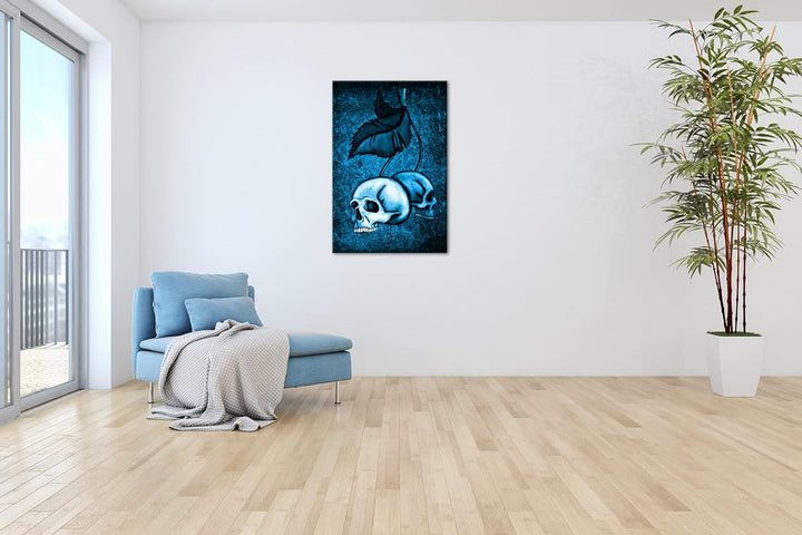 deyoli unheimliche Totenköpfe Format 80x60 Effekt: Monocrome Blau als Leinwandbild, Motiv fertig ger