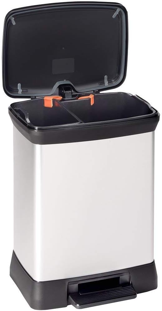 Curver Deco Bin Abfalleimer, Kunststoff, schwarz/Silber metallic, 30 L Schwarz / Silber Metallic 30