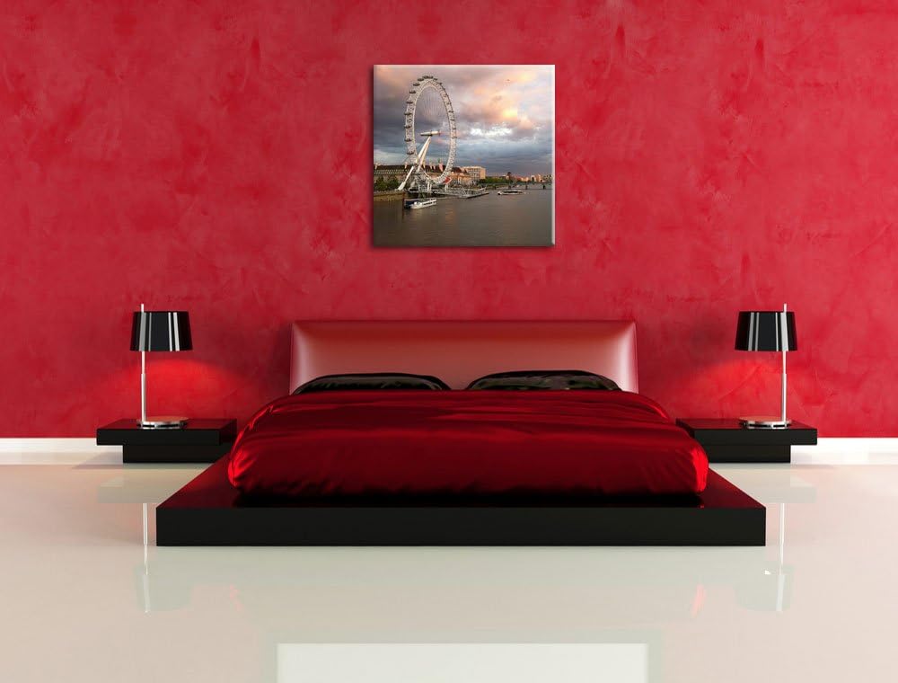 Riesenrad London Eye, Format: 70x70 auf Leinwand, XXL riesige Bilder fertig gerahmt mit Keilrahmen,