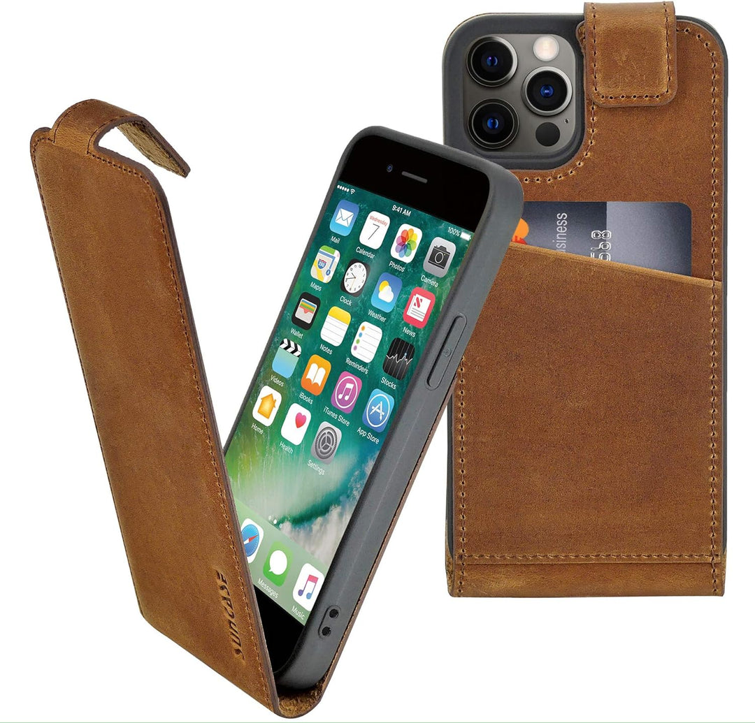 Suncase Original Flip-Style (Ultra-Slim) kompatibel mit iPhone 12 Pro (6.1") Hülle Ledertasche Tasch