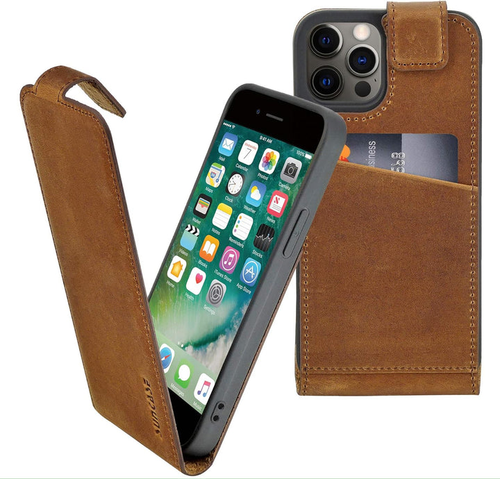 Suncase Original Flip-Style (Ultra-Slim) kompatibel mit iPhone 12 Pro (6.1") Hülle Ledertasche Tasch