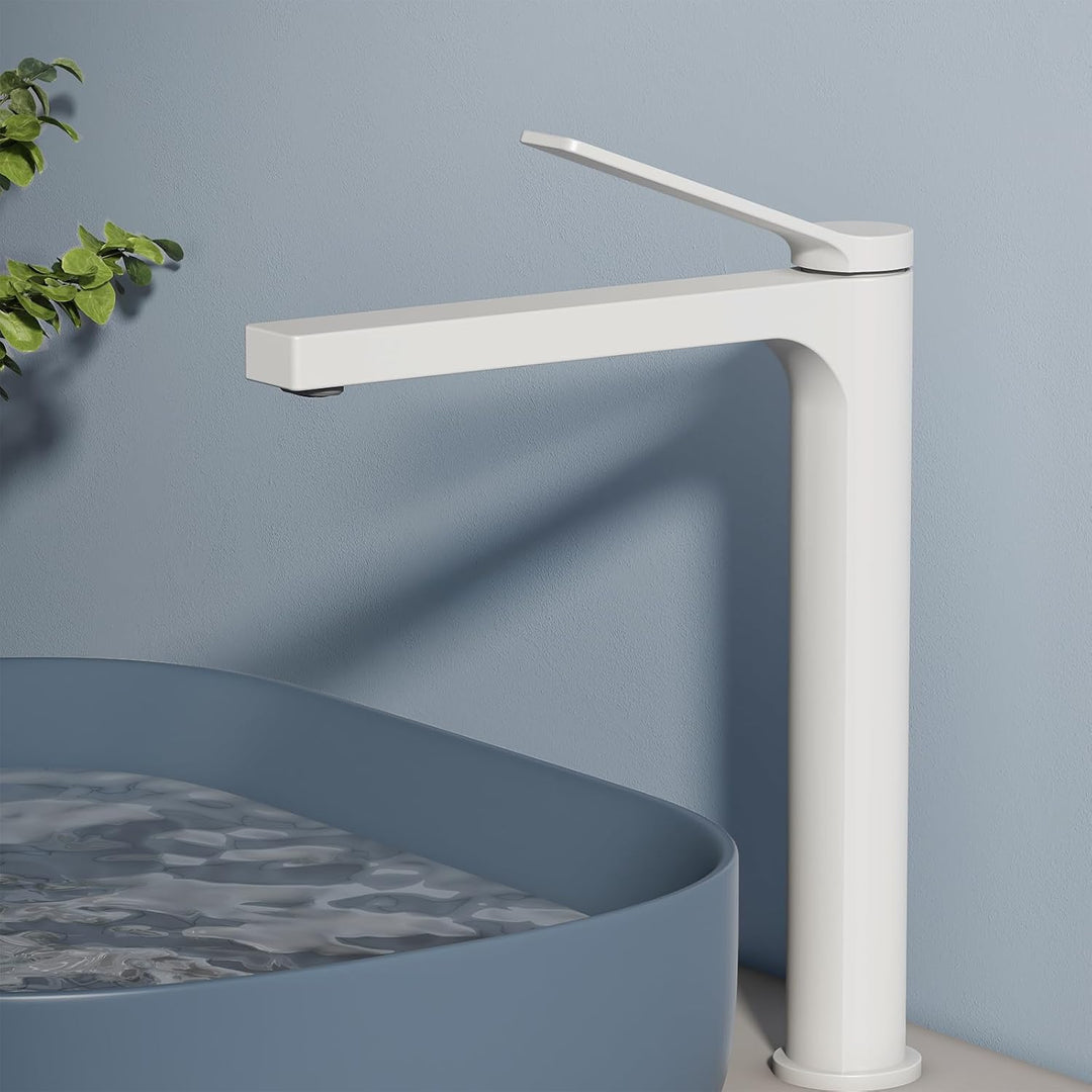 EMKE Wasserhahn Bad Weiss Matt, 335 x 233 x 46 mm, Messing, Keramikkartusche, Badarmatur, Mischbatte