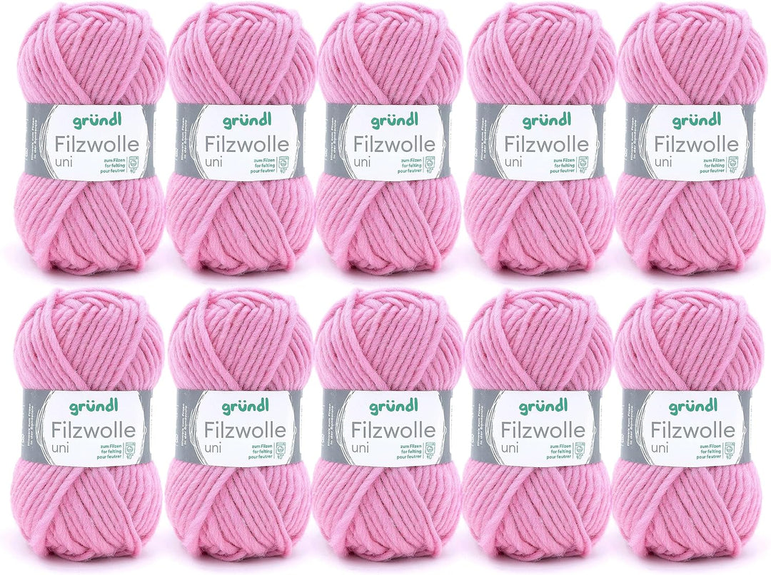 Gründl Filzwolle uni (Wolle zum Filzen, Stricken und Häkeln, Garn aus 100 % Schurwolle, 50 g / 50 m,