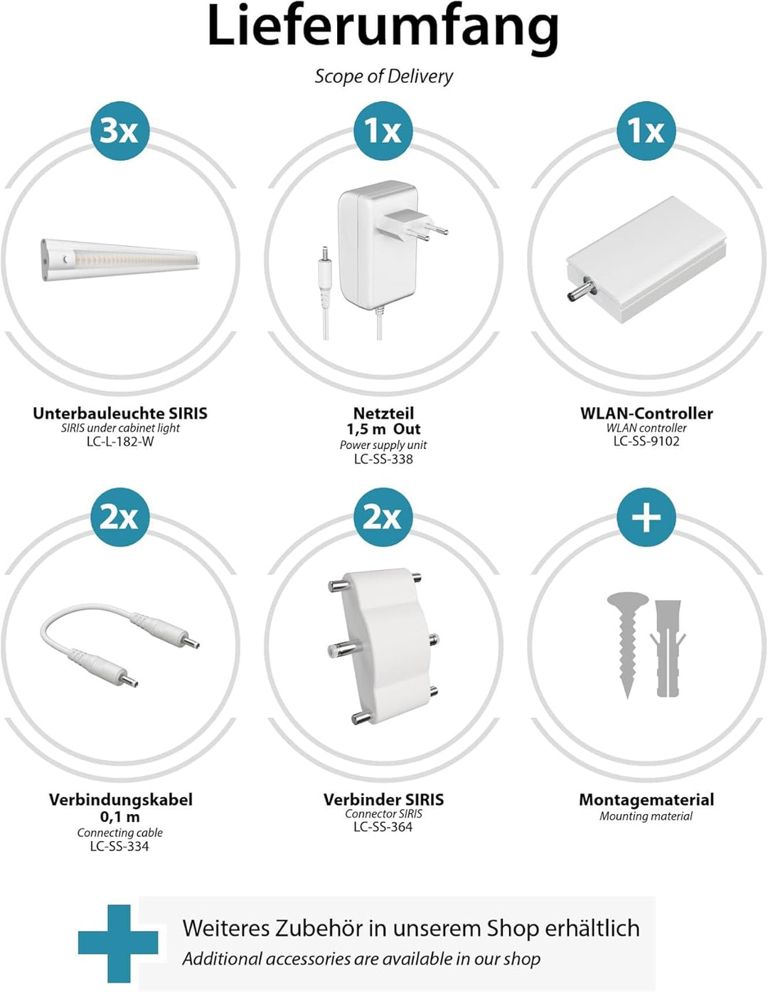 ledscom.de Smarte LED Unterbau-Leuchte SIRIS weiss matt mit WLAN-Controller, flach, Smart-Home, Alex