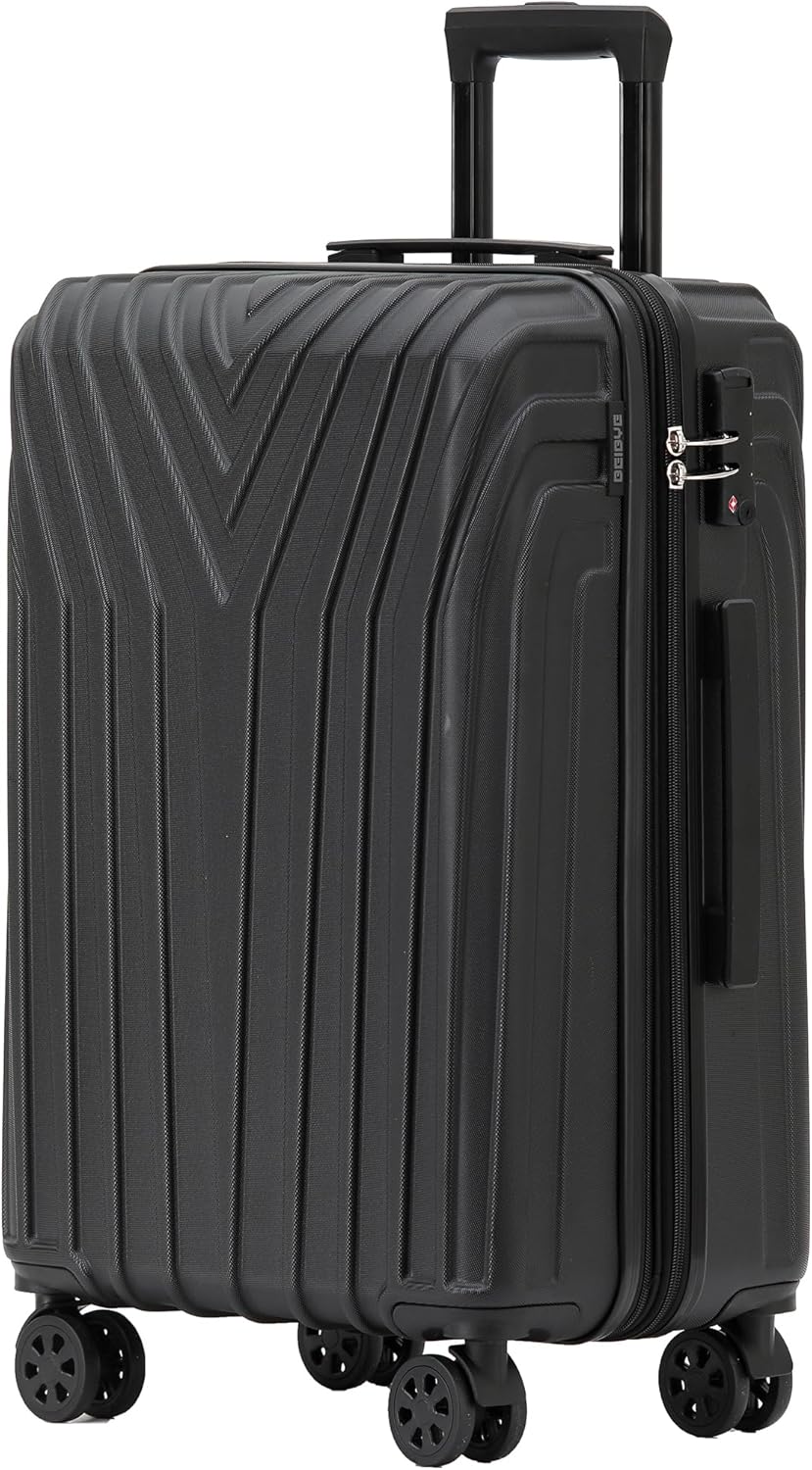 BEIBYE Kofferset Rollkoffer Koffer Hartschale,TSA Schloss, Zwillingsrollen, Erweiterung (Schwarz, Se