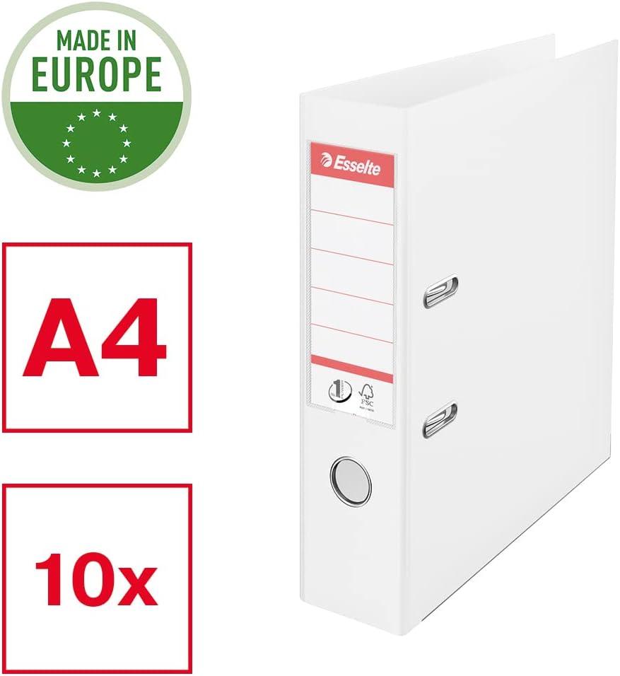 Esselte Ordner breit, DIN A4, 10er Pack, 7,5 cm Rückenbreite, Kunststoff-Ordner, weiss, Vivida, 8113