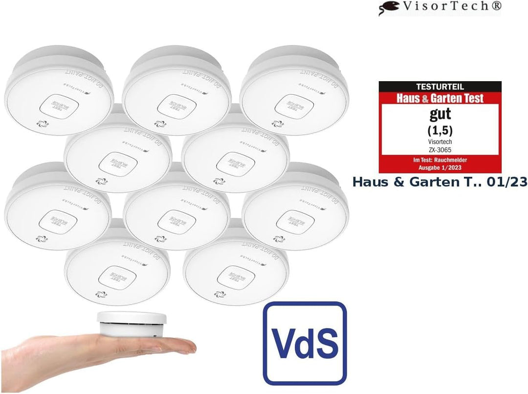 VisorTech Rauchmelder: 10er-Set fotoelektrische Rauchwarnmelder, 10-J.-Batterie, 85 dB, VDs (Rauchme