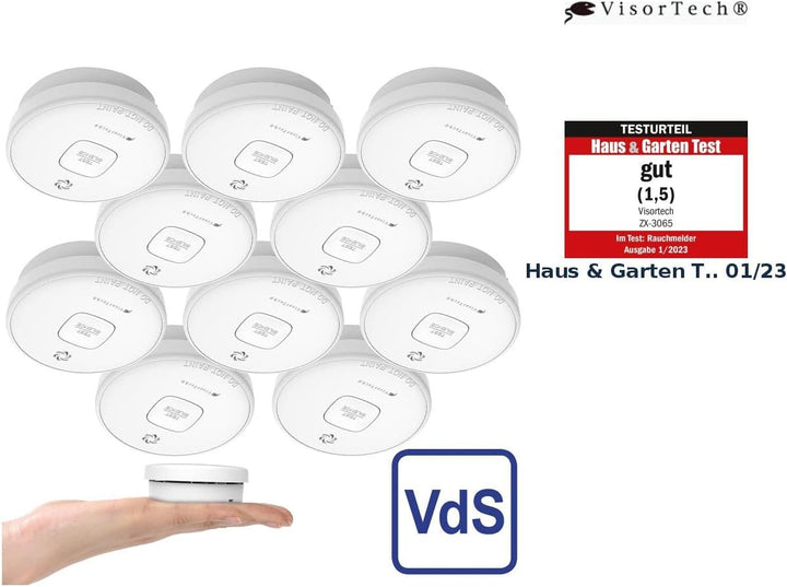 VisorTech Rauchmelder: 10er-Set fotoelektrische Rauchwarnmelder, 10-J.-Batterie, 85 dB, VDs (Rauchme