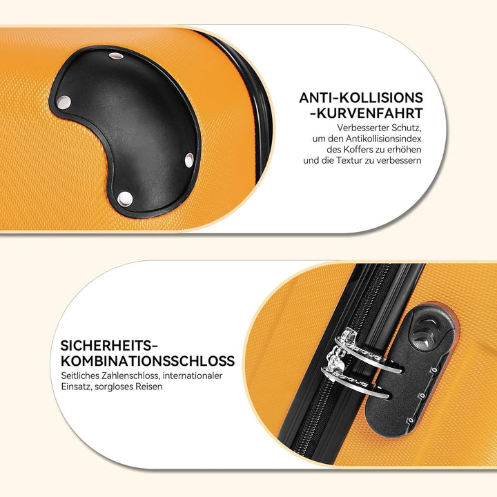 BEIBYE- Hartschalenkoffer Koffer Trolley Rollkoffer Reisekoffer Zahlenschloss 4 Zwilings-Rollen (Ora