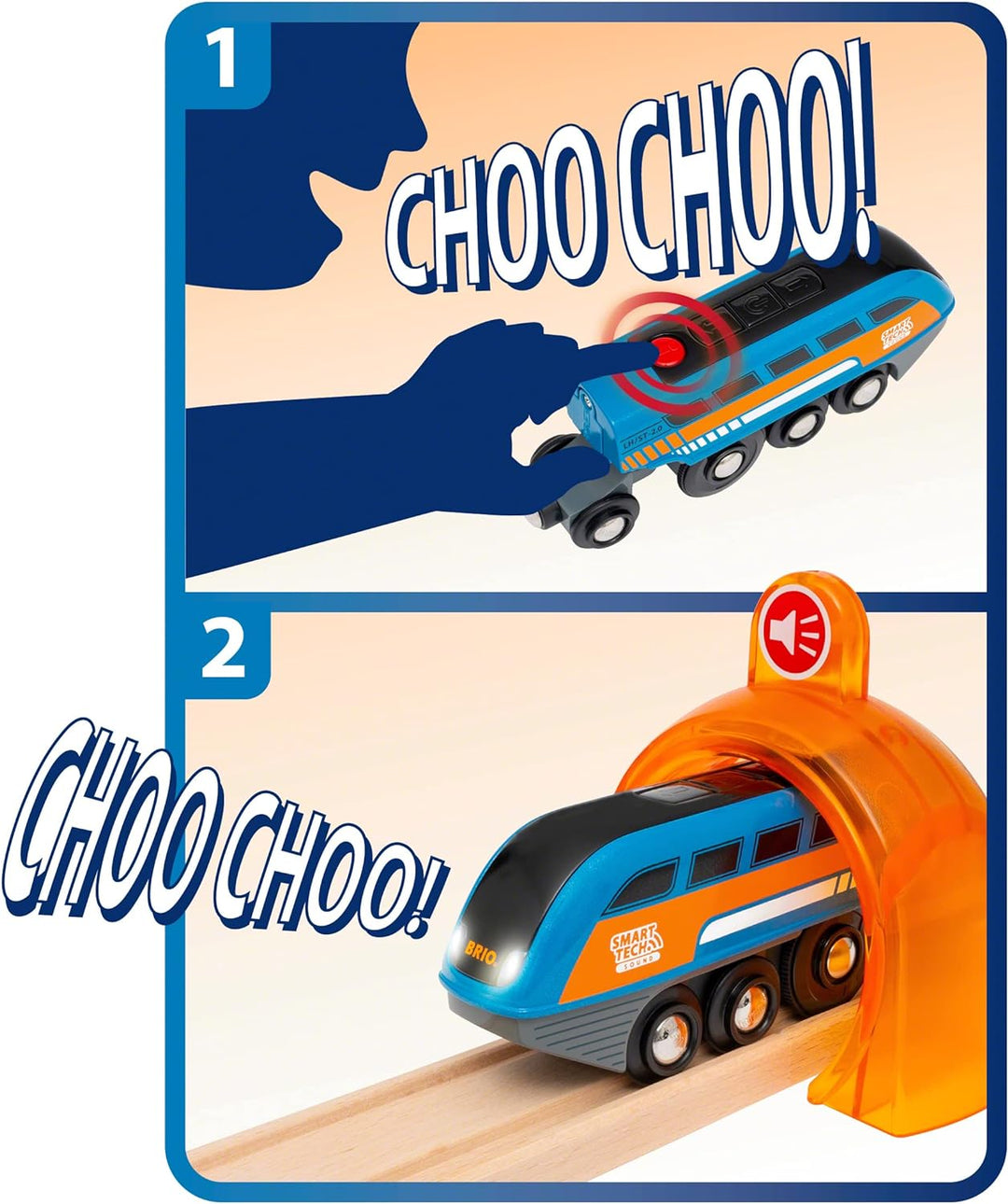 BRIO World 33971 Smart Tech Sound Lok mit Aufnahmefunktion Elektrischer Zug mit Tunnel Interaktives