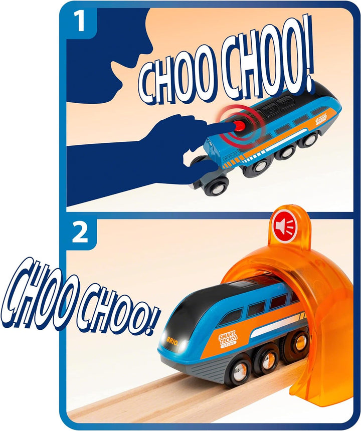 BRIO World 33971 Smart Tech Sound Lok mit Aufnahmefunktion Elektrischer Zug mit Tunnel Interaktives