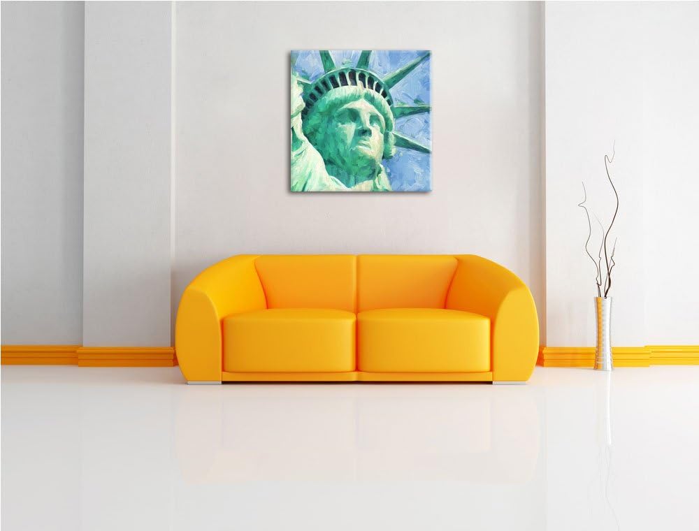 Freiheitsstatue Zeichnung, Format: 70x70 auf Leinwand, XXL riesige Bilder fertig gerahmt mit Keilrah