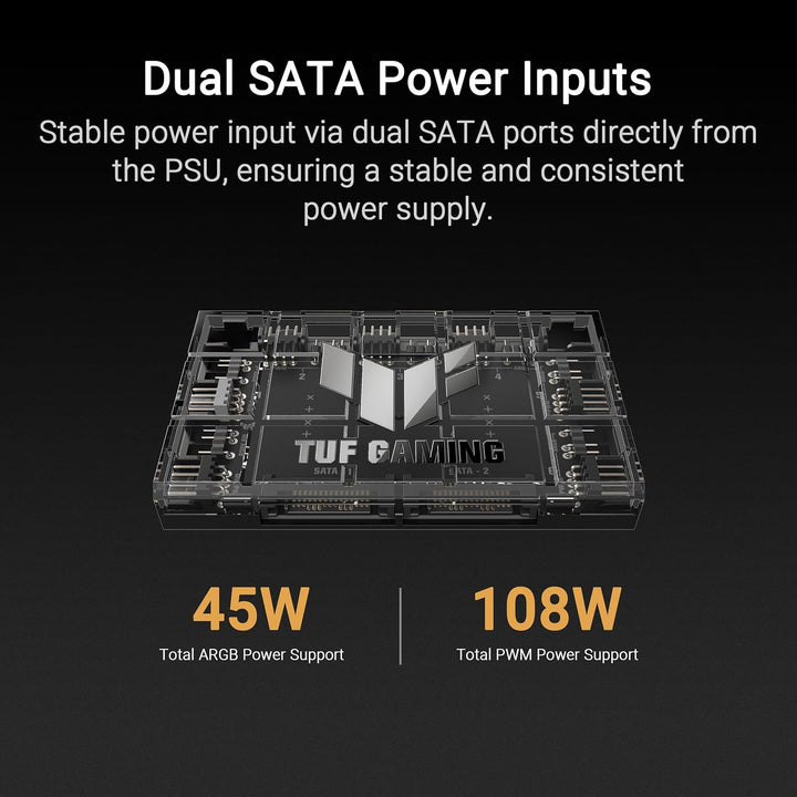 ASUS TUF Gaming ARGB PWM Lüfter Hub (6x Ports für PWM Gehäuselüfter und ARGB-Steuerung, 2x SATA-Stro