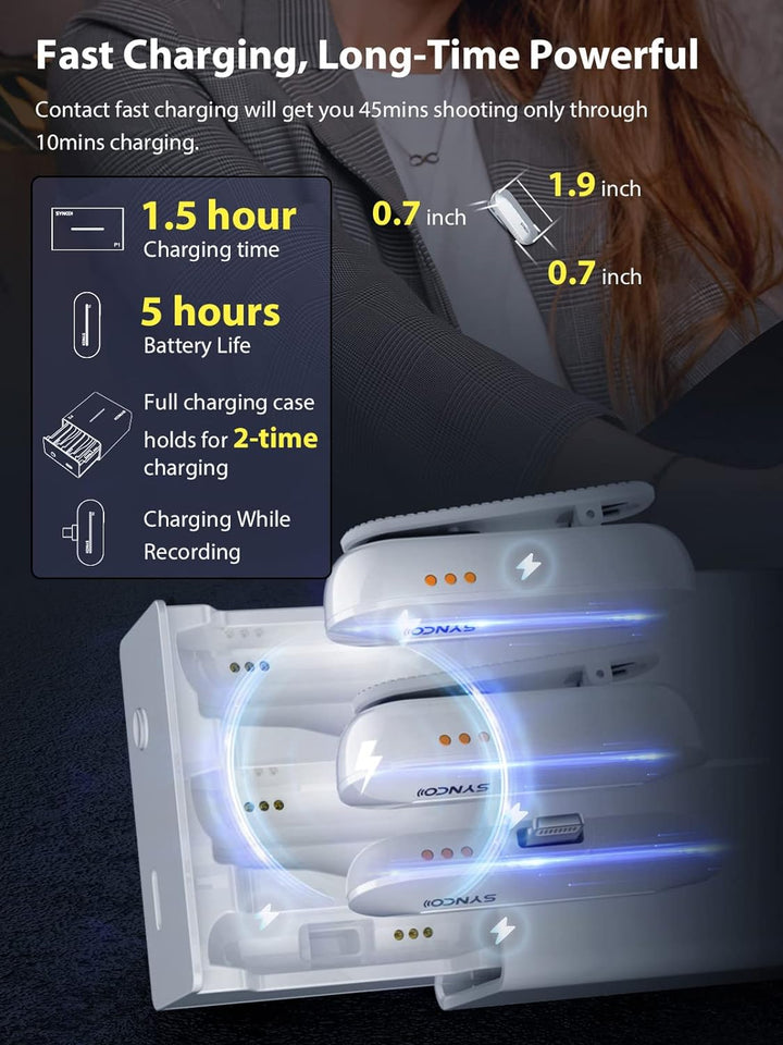 SYNCO Kabelloses Lavalier Mikrofon für iPhone, P1SL 2.4GHz Lavalier-Mikrofon Drahtlos für iPad mit L