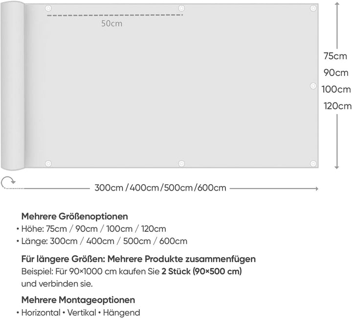Sekey Balkon Sichtschutz Balkonabdeckung Balkonverkleidung blickdichte Wind- und UV-Schutz, 100% Pri