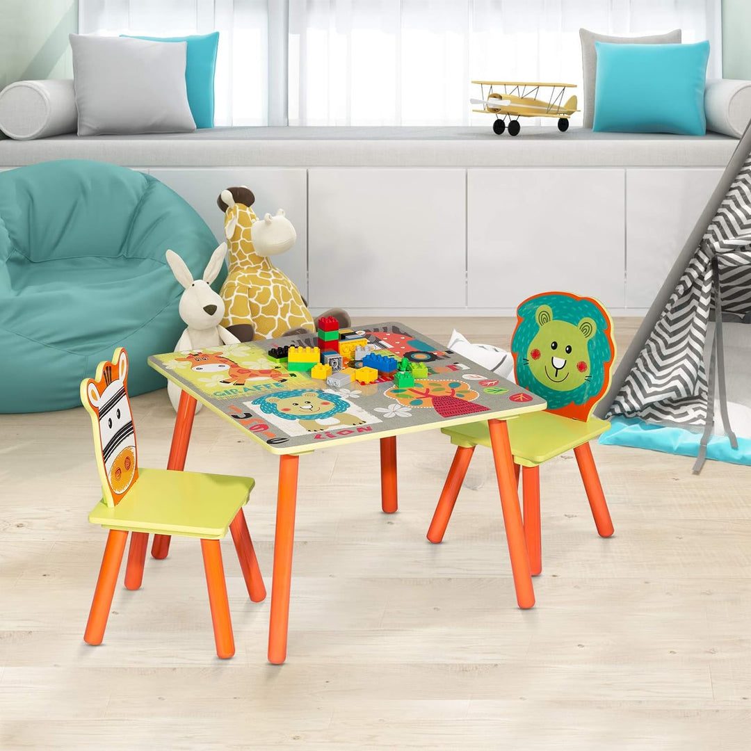 WOLTU Kindertisch mit 2 Stühle, Tisch und Stuhl Sets, Massivholz Beinen, abgerundete Ecken, Sitzgrup
