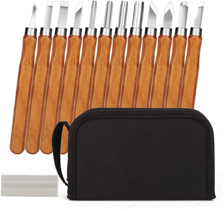 Holz-Schnitzwerkzeug Set - 12 STK Holz Schnitzmesser und ein Schleifsteine für Erwachsene und Kinder