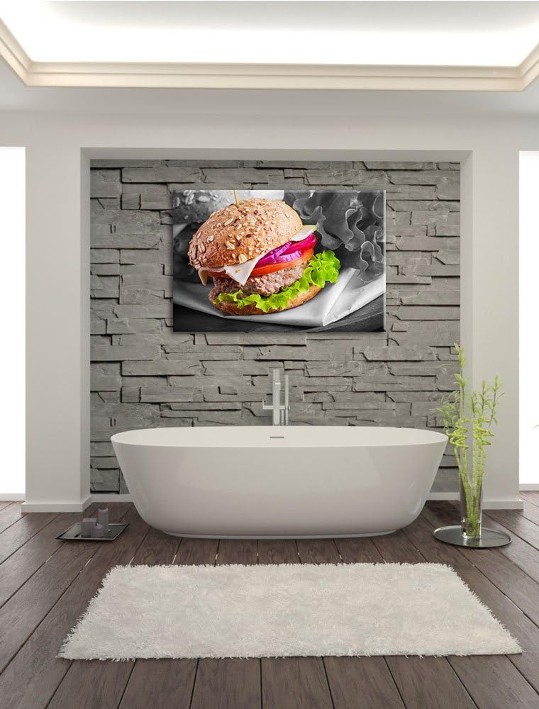 Gesunder Hamburger schwarz/weiss Format: 100x70 cm auf Leinwand, XXL riesige Bilder fertig gerahmt m