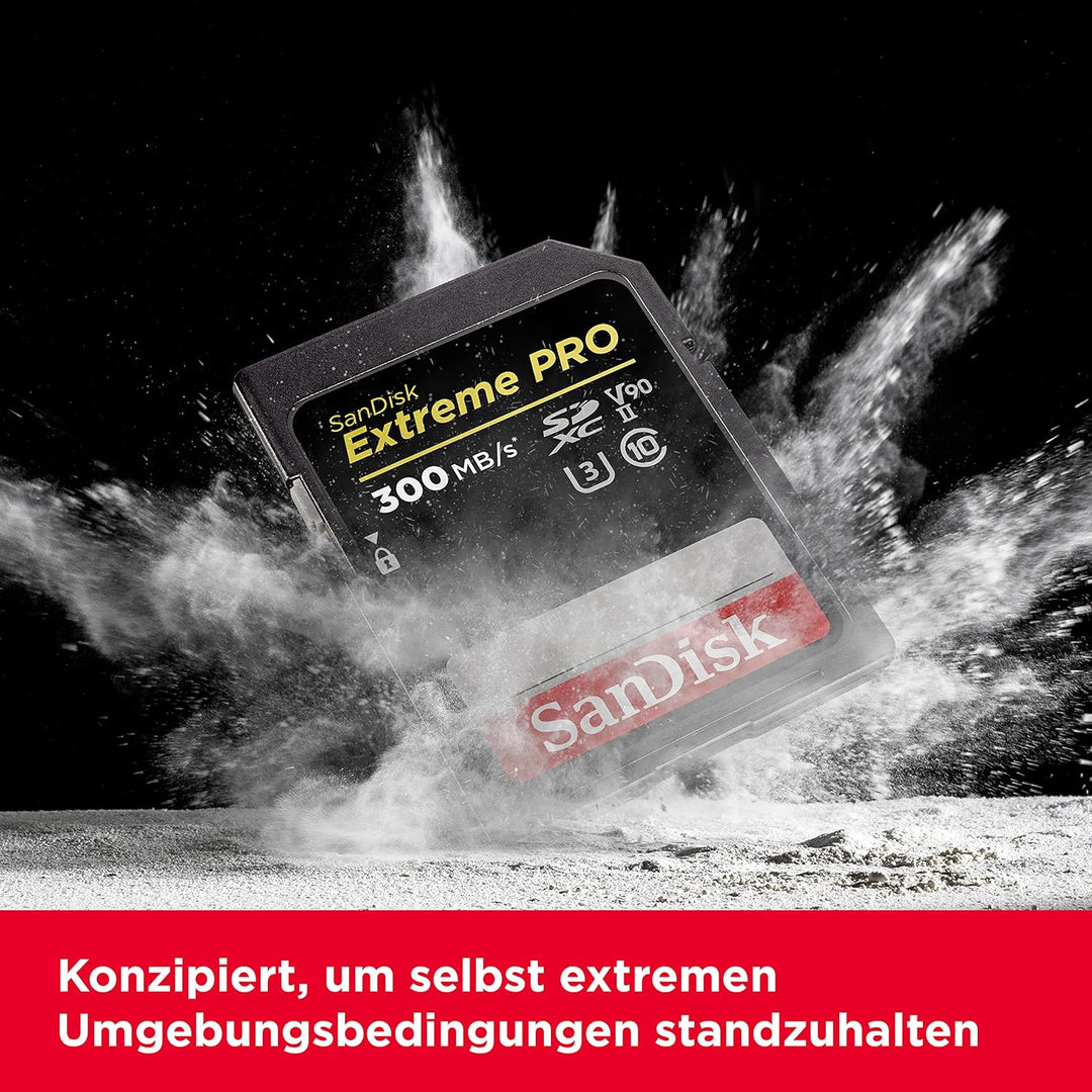 SanDisk Extreme PRO SDHC UHS-II Speicherkarte V90 64 GB (300 MB/s, 8K-, 4K- und Full-HD-Videoaufnahm