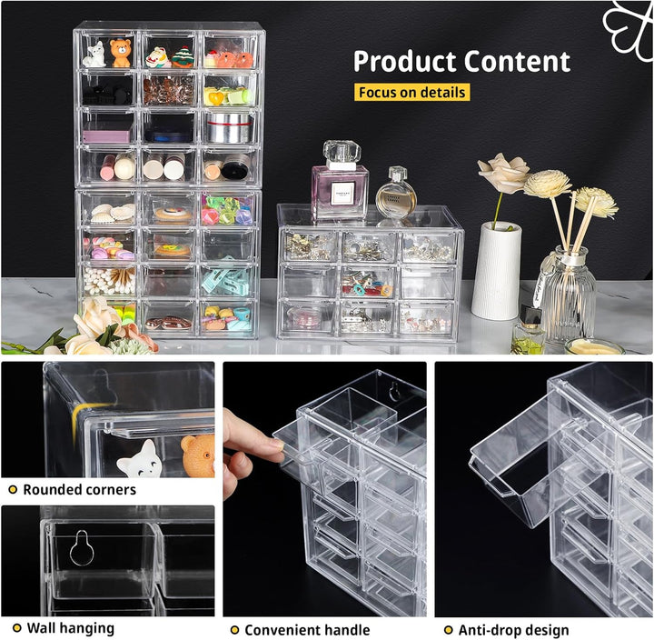 SUPAWAY 2Pcs Acryl Desktop Aufbewahrung Mini Organizer mit 12 Schubladen Klare Desktop Handwerk Schu