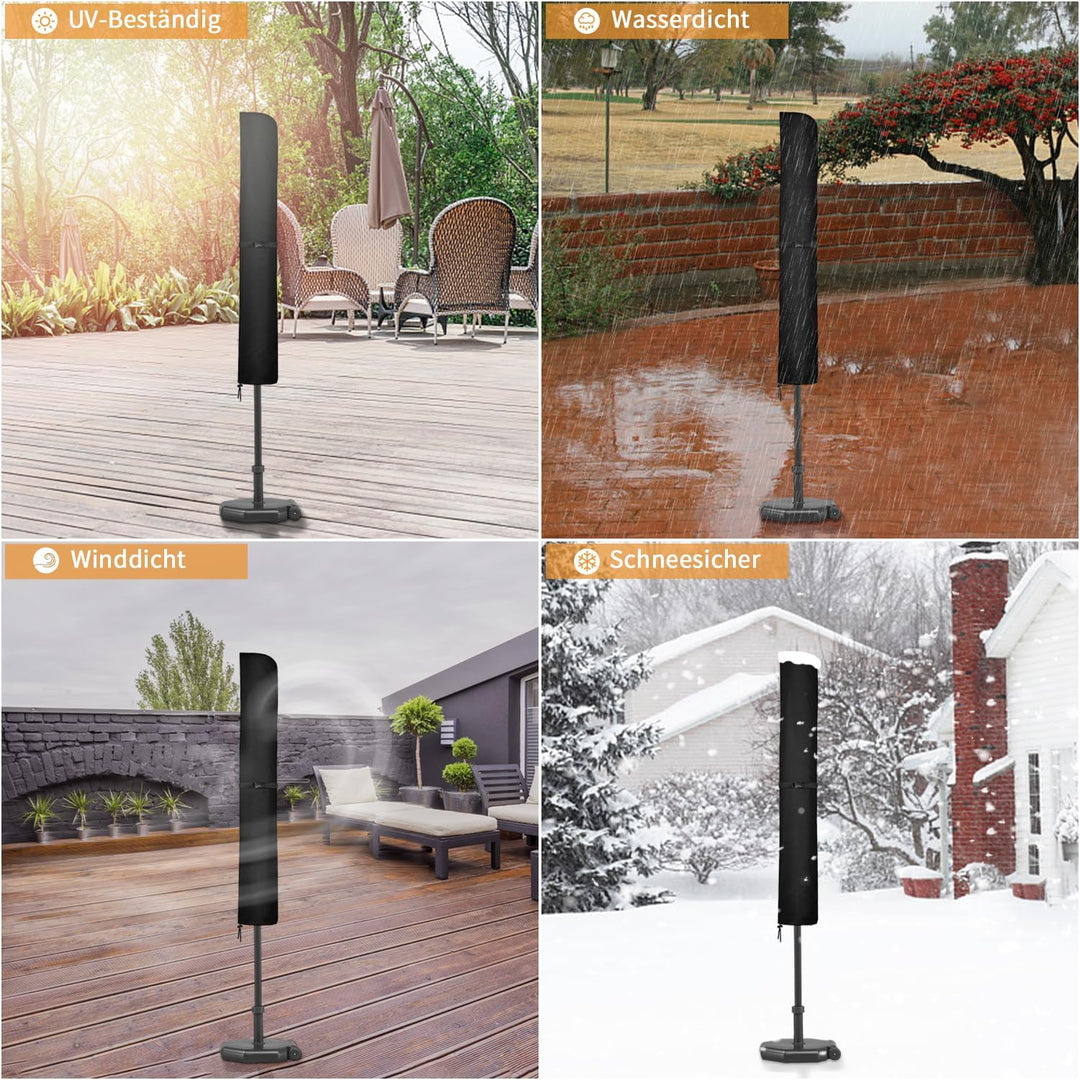 Dokon Sonnenschirm Schutzhülle Wasserdicht, Sonnenschirm Hülle bis 250cm Ø Gartenschirm, Winterfest