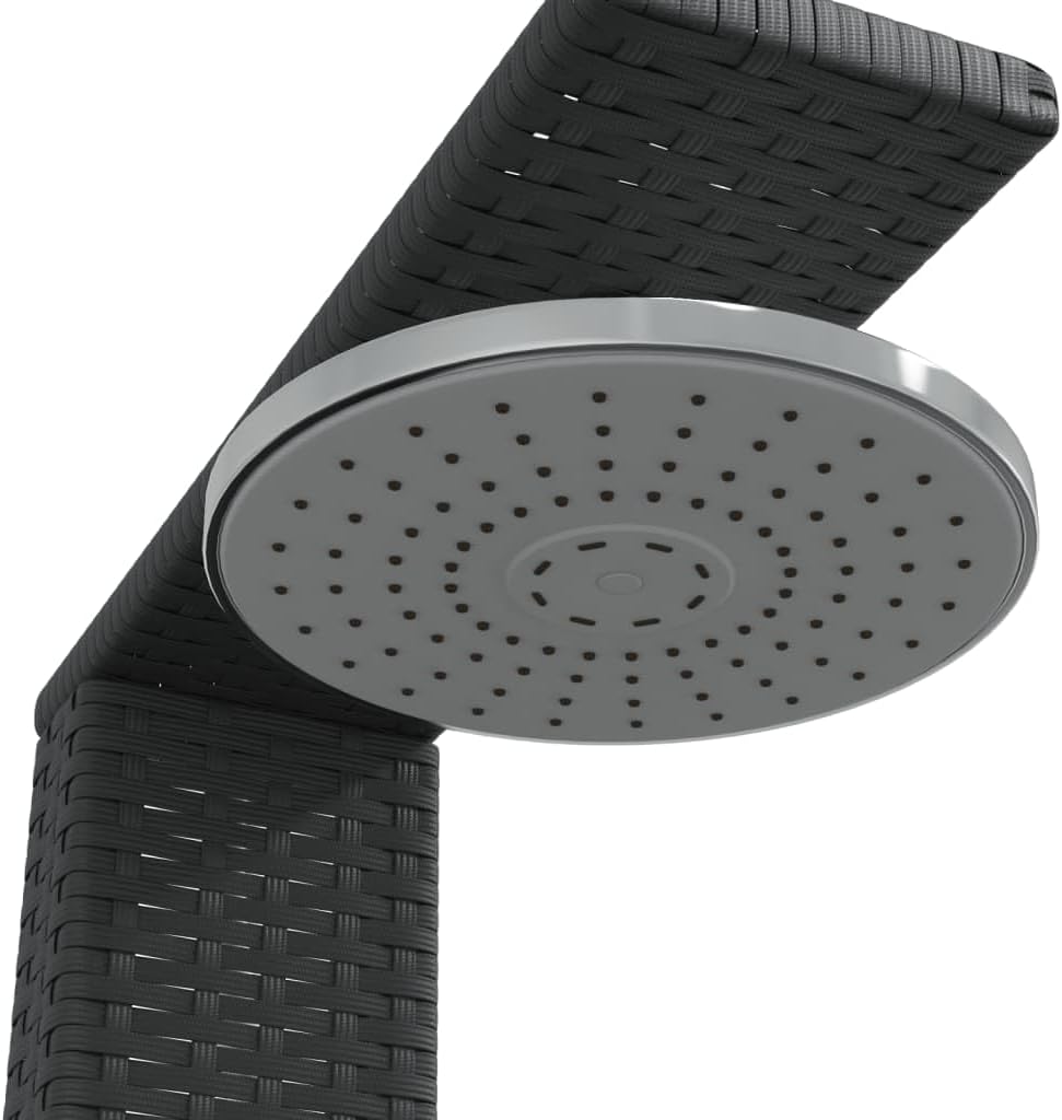 Faroom Rattan Gartendusche mit 180° Regenduschkopf Grosser Pooldusche mit Lattenboden Outdoor Dusche