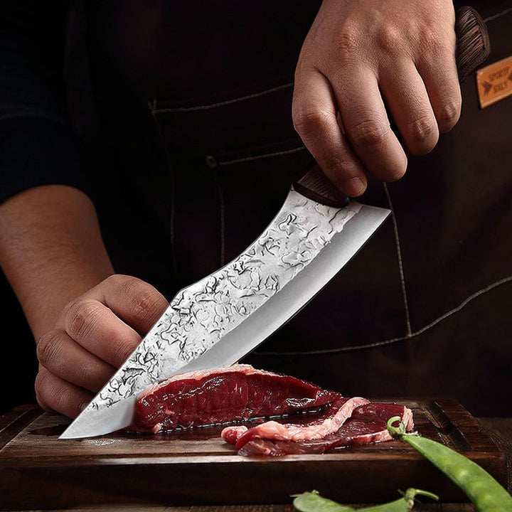 2 Stücke Kochmesser, Küchenmesser mit Lederscheide - Handgeschmiedet Chefmesser,Perfekt zum Schneide