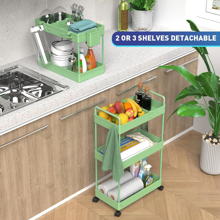 Ronlap Rollwagen Küchewagen mit 3 Ebenen, Servierwagen mit Aufhängebecher, Separator, Haken, Regal a