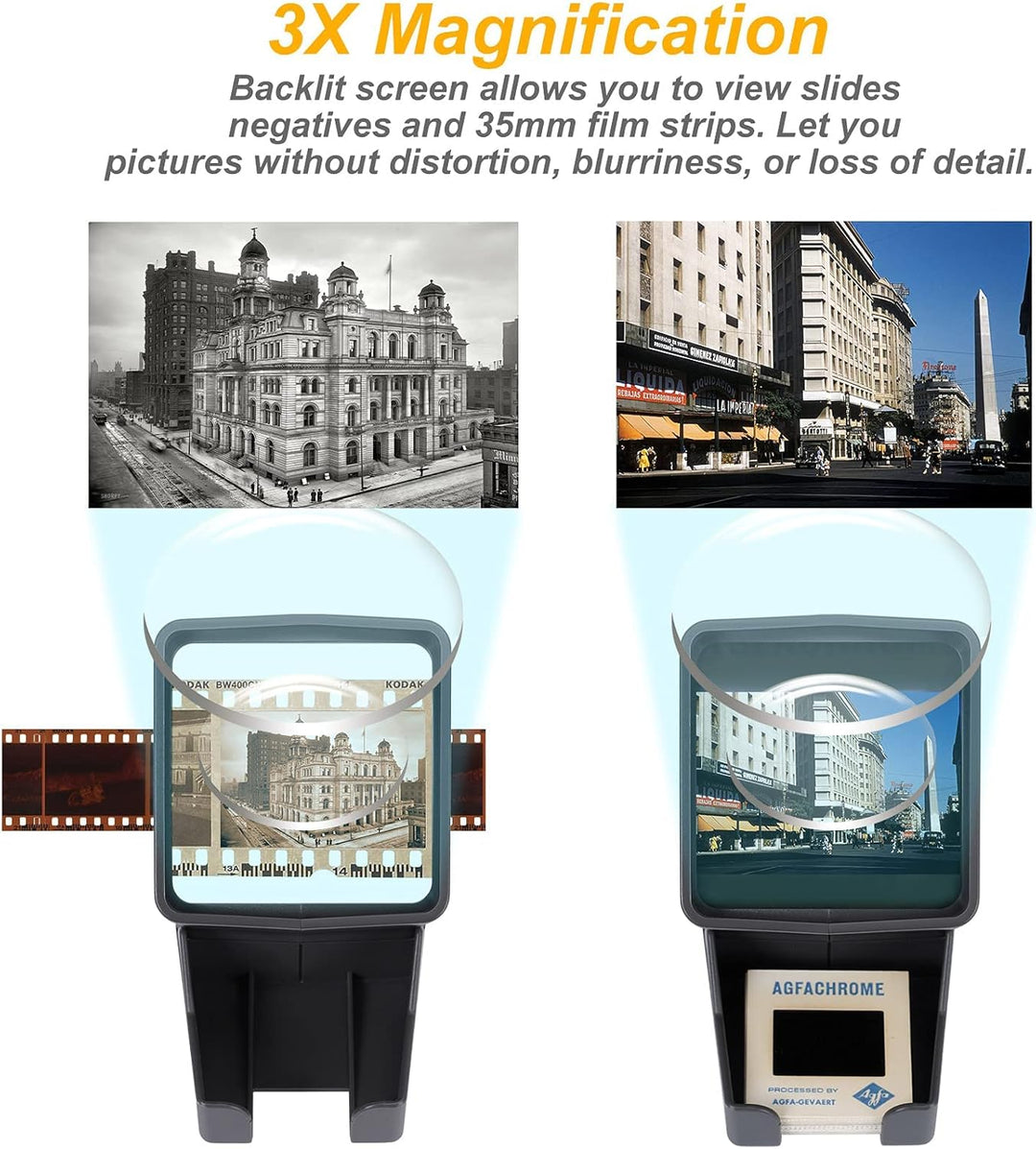 LED Diabetrachter für Alte Dias, 35mm Negativ und Diaprojektor Dia-Betrachter, mit 3-fache Vergrösse