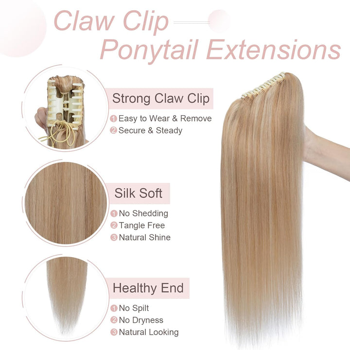 Silk-co Pferdeschwanz Extensions Echthaar Haarteile Echthaar Glatt Zopf Haarverlängerung Claw Haarte