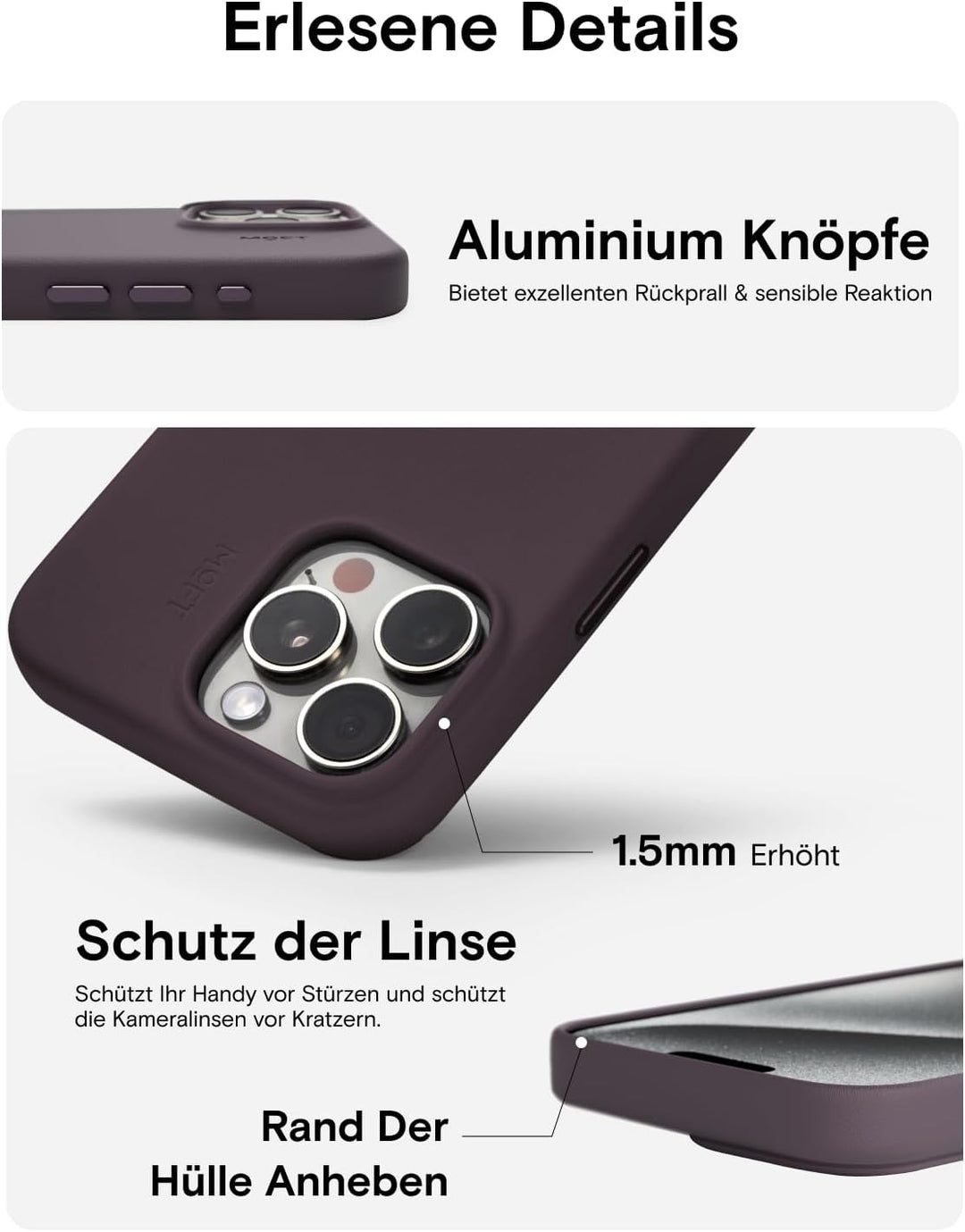 MOFT Magnetische Hülle für iPhone 15 Pro Kompatibel mit MagSafe, MOVAS Vegane Lederhülle, Weiches Be