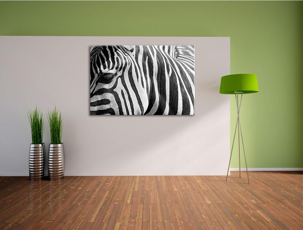 Pixxprint Zebra Porträt Format: 100x70 auf Leinwand, XXL riesige Bilder fertig gerahmt mit Keilrahme