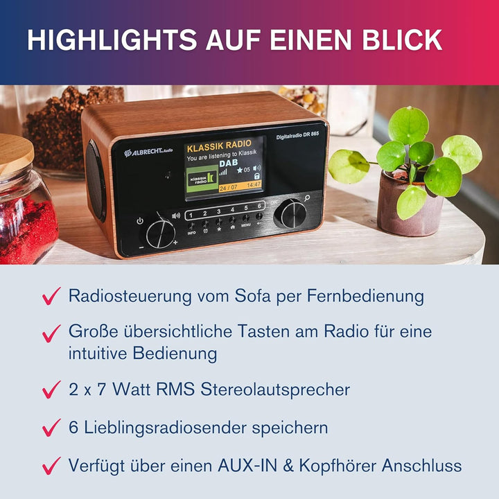 ALBRECHT DR 865 Seniorenradio mit gut lesbarem 4" Farbdisplay, brillantem Klang, seniorengerechter B