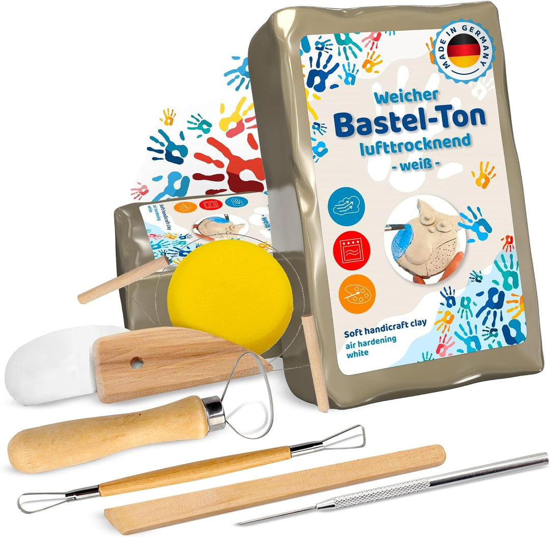 Ton lufttrocknend 2,5kg - inkl. Werkzeug, Bastelspass fรผr Zuhause, Modelliermasse, Knetmasse, Ideal