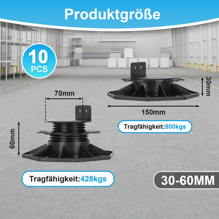 Ansobea Stelzlager Höhenverstellbar 10 Stück, Terrassenlager 30-60mm Stelzenlager Terrasse Verstellb
