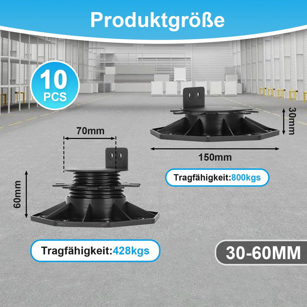 Ansobea Stelzlager Höhenverstellbar 10 Stück, Terrassenlager 30-60mm Stelzenlager Terrasse Verstellb