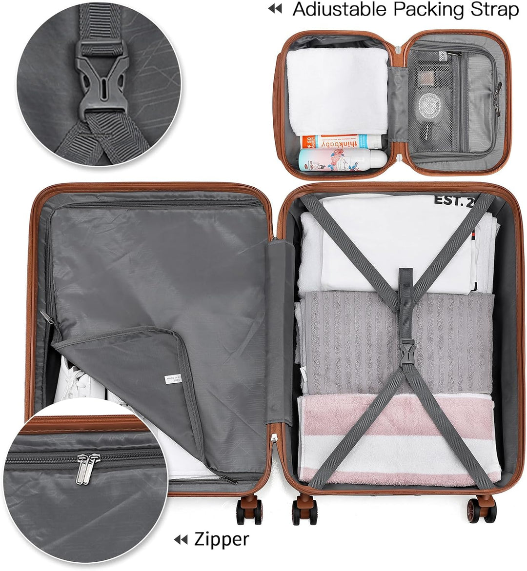 Kono Reisegepäck Set Leichter ABS-Hartschalen-Trolley mit 4 Spinnrollen und TSA-Zahlenschloss Grau/B