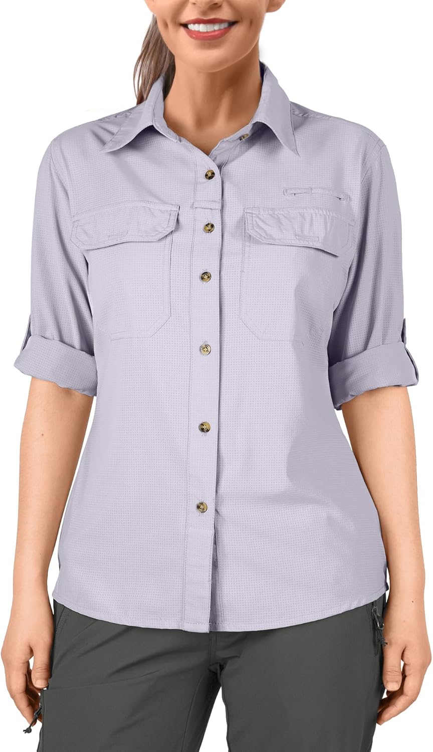 33,000ft Hemd Damen UPF50+ UV Schutz Outdoorhemd Schnelltrocknend Freizeithemd Langarm Funktionshemd