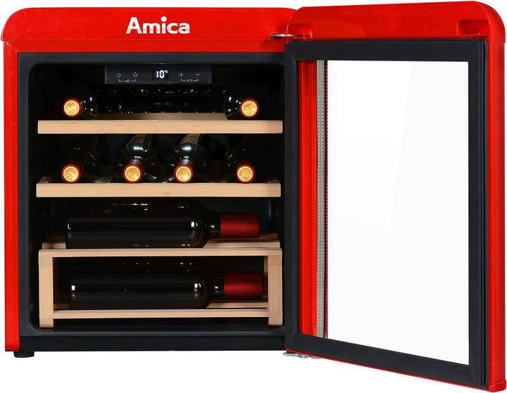 Amica WKR 341 910 R Retro-Weinkühlschrank/Weintemperierschrank im Retro Design/Rot/max. 10 Bordeauxf