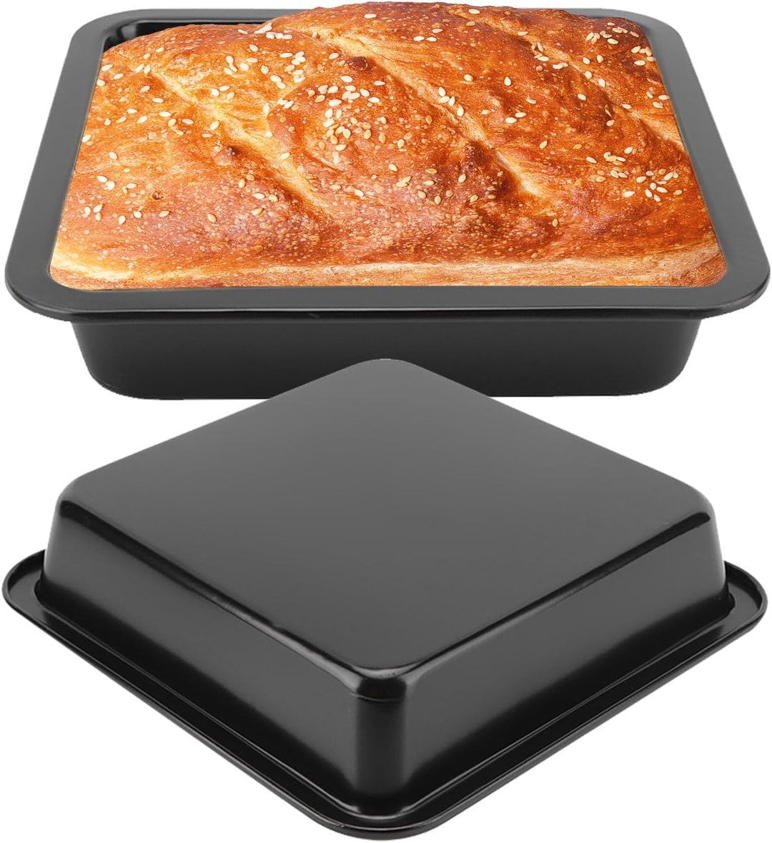 Tissting 2 Stück Kastenform 22 x 22 x 4,6 cm Quadratisch Brot Backform Schwarz Karbonstahl Antihaftb