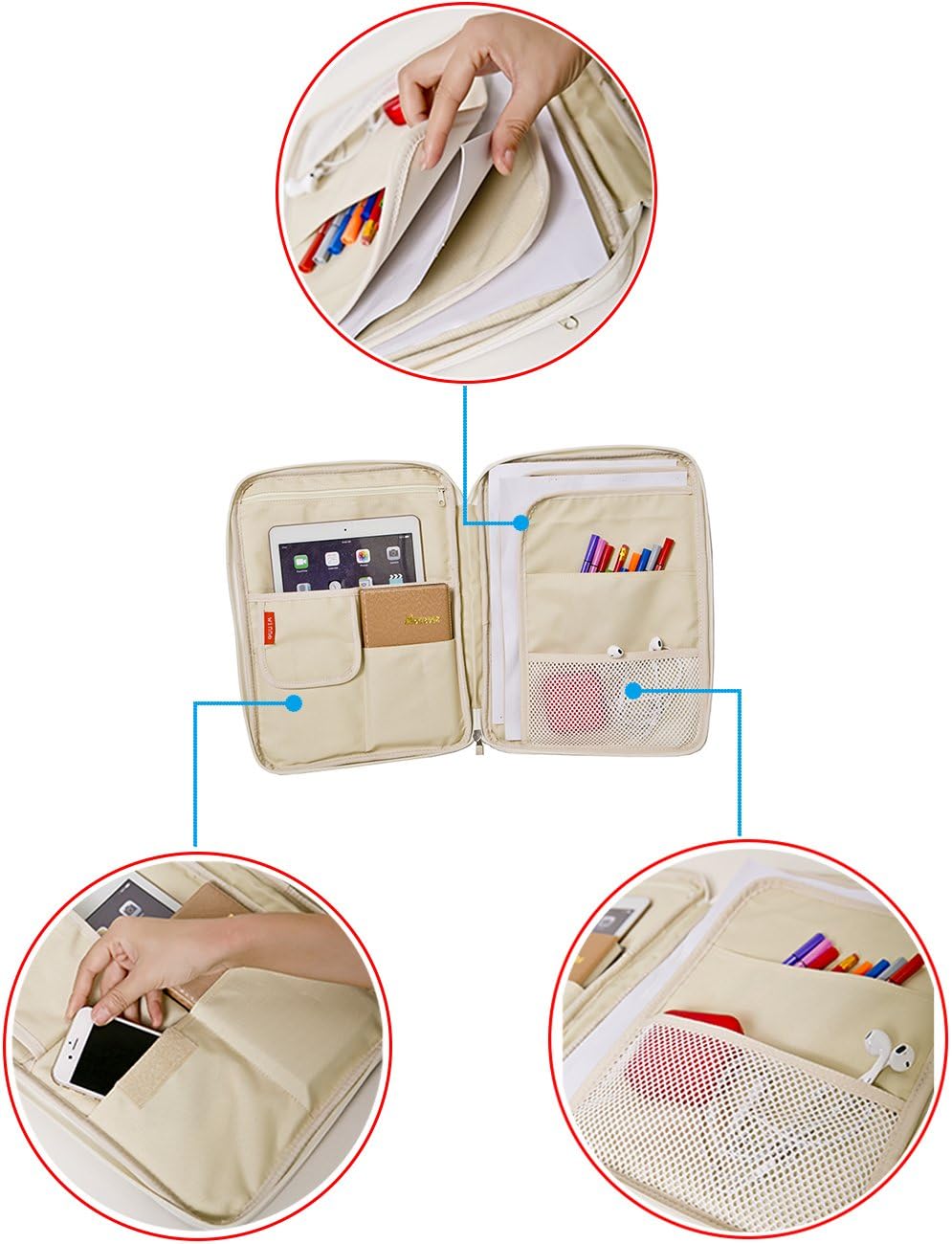 A4 Dokumententaschen Ausweistaschen Laptop Case Reiseorganizer mit Reissverschluss Lagerung Messenge