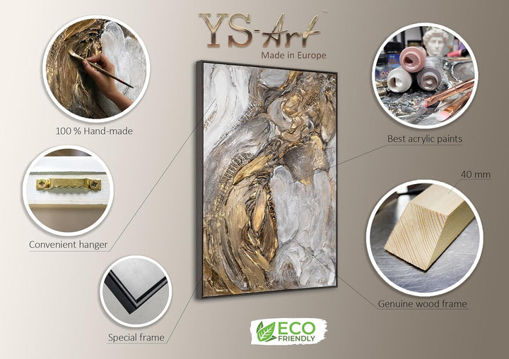YS-Art XXL Abstrakt Acryl Gemälde auf Leinwand mit Rahmen Kostbarkeit handgemalte Wandbilder Wohnzim
