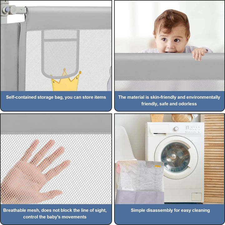 Tubiaz 150cm Bettgitter Rausfallschutz, Kinderbettgitter Höhenverstellbar 70-98cm, Bettschutzgitter