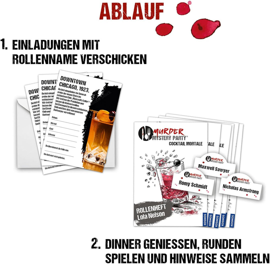 Kosmos 685034 Murder Mystery Party - Cocktail Mortale, Das Krimi-Dinner für zu Hause, Komplett-Set f